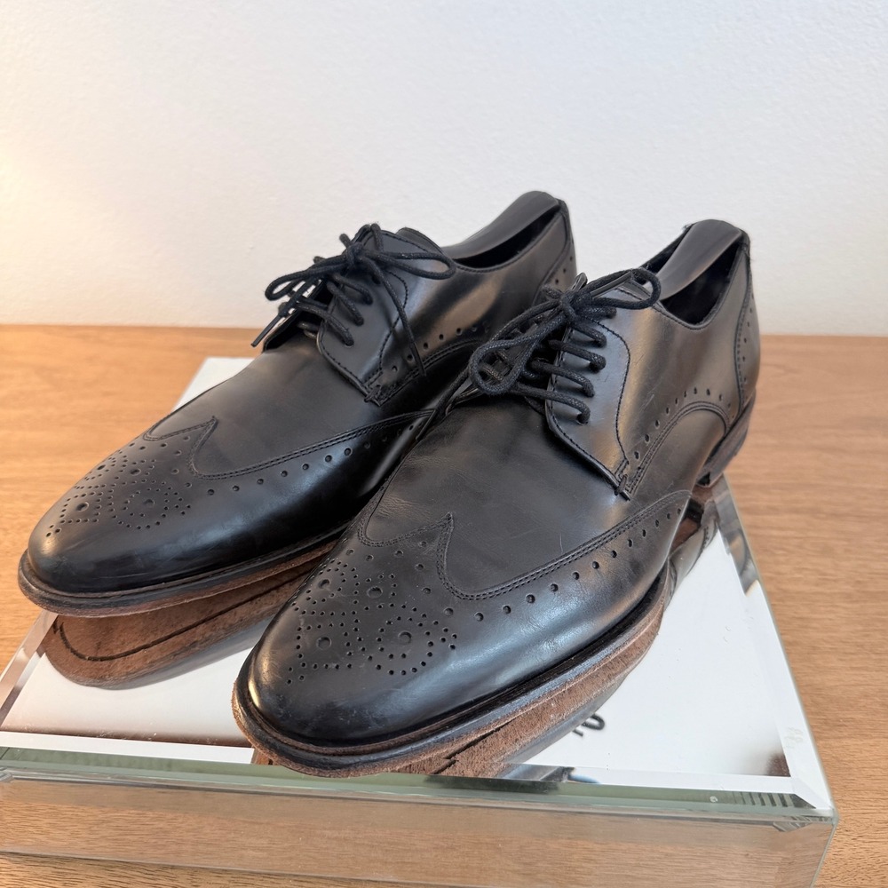 Cole Haan Mens Black Leather Wingtip Brogue Derby Shoes Dress Shoes US 7.5